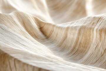 Close-up view of a beige fabric with a wavy texture, resembling wood grain.