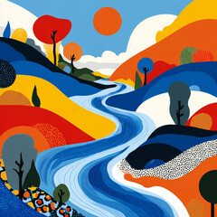 River - A flowing body of water through the land