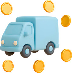 
Money Delivery Truck with Floating Coins
