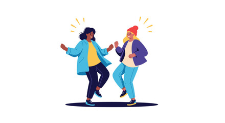 Two young friends joyfully dancing together and celebrating their friendship.