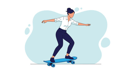 A young woman gracefully rides a skateboard outdoors.