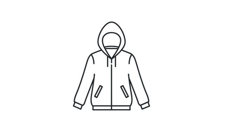 Simple Line Art Illustration of a Zippered Hoodie with Hood. © solikhin