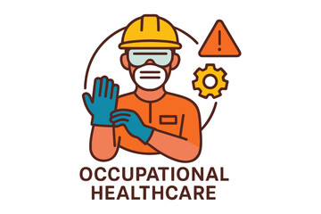 Worker wearing safety gear with warning symbols for occupational health and safety