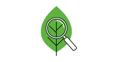 Obraz premium Green leaf with magnifying glass symbolizing nature research and analysis.
