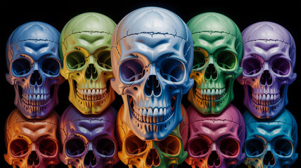 Colorful Skulls Stacked vibrant rainbow
