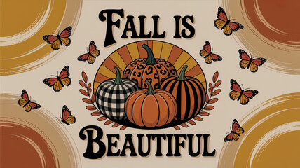 Fall Is Beautiful Autumn Pumpkins and Butterflies image