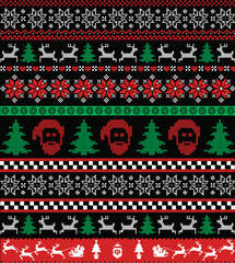 New Year, Christmas holiday season seamless icon Ugly sweater pattern pixel vector illustration in modern geometric style for seasonal decorations, gifts, greeting cards, posters, packaging, T-shirt