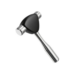 Modern chrome reflex hammer with a black triangular head and dual cylindrical ends, isolated on a white background.