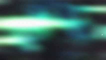 Green glowing blur overlay with soft gradient streaks, retro scratches, dust, grain and noise on a dark vintage film surface. Abstract textured overlay for retro design. Trendy light overlay gradient