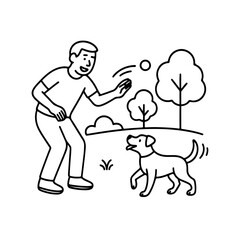 man playing with a dog in the park vector line icon on a white background.
Vector line icon on a white background