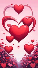 Romantic hearts in a soft pink sky