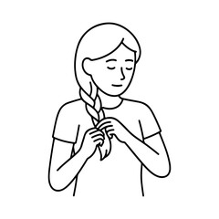 girl braiding her hair vector line icon on a white background.
Vector line icon on a white background