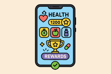 Smartphone displaying a health app with rewards and achievements for healthy living