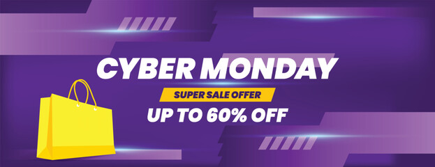 Cyber Monday Special Offer Banner Template with Neon Futuristic Glow Background, Editable Web Header, Social Media Cover for Retail Promotion, Product Sale, and Discount Advertisement Deals