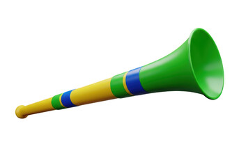 Brightly colored vuvuzela horn for sports events and celebrations isolated on transparent background