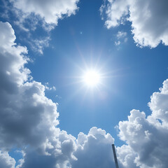 Sky with bright sun and thermometer