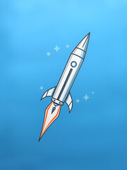 Drawing of dagger rocket on a blue background