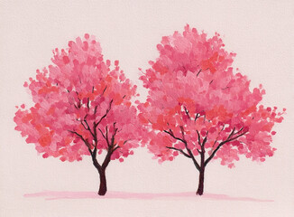 Obraz premium Two pink flowering trees artistic representation with delicate and vibrant hues blooming