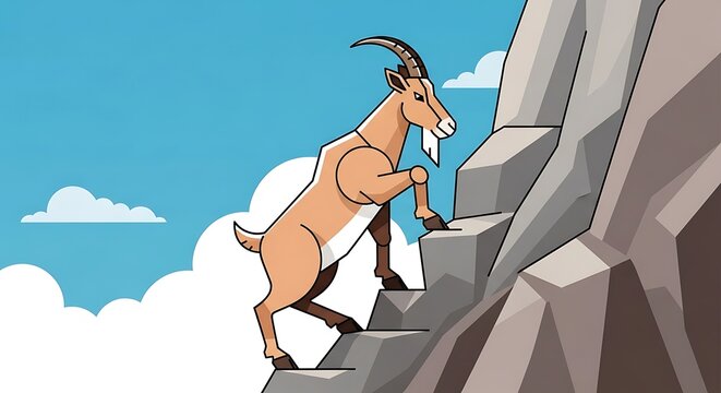 Goat Climbing a Mountain. - Powered by Adobe