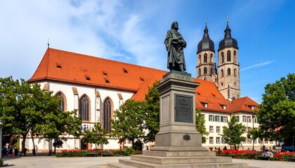 City square with church and statue