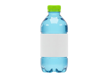 Water bottle with green cap isolated on transparent background, refreshing drink in clear plastic container for hydration and health