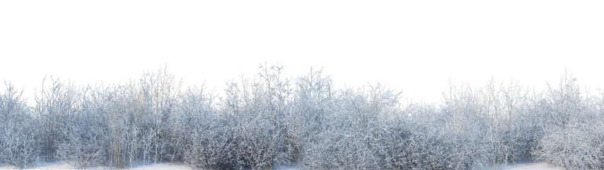 3D render panoramic view of mountains in winter on a transparent background.	