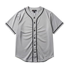 Classic light gray baseball jersey with black trim isolated on transparent background