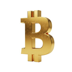 Obraz premium Shiny golden bitcoin symbol representing cryptocurrency and digital finance isolated on transparent background