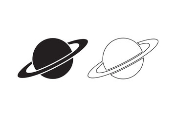 Saturn planet design, black and white outline isolated on white background