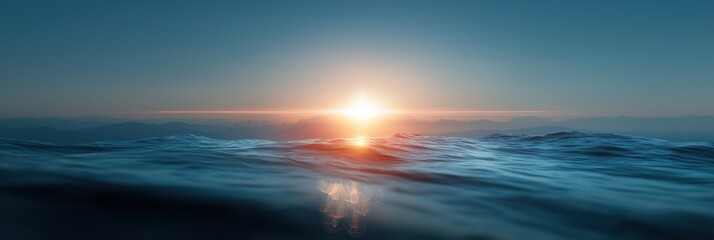 Obraz premium Tranquil ocean sunrise over gentle waves under clear sky