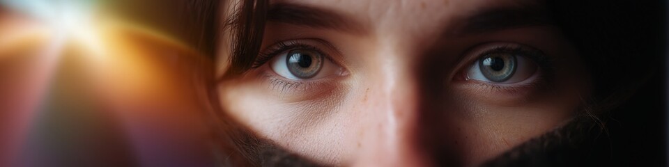 Obraz premium Close-up of young female eyes with light flare effect
