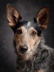 Studio portrait of a rat terrier mixed breed dog