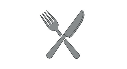 Crossed Silver Fork and Knife Utensils Icon.