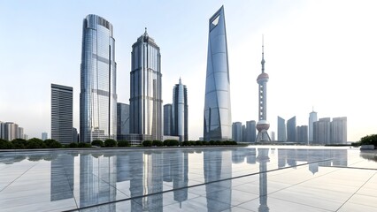 Naklejka premium Modern futuristic city skyline reflection in business district