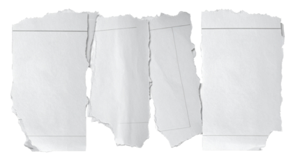 Paper, pages, stationery, torn, ripped, blank, white, texture, edges, uneven, set, isolated, collection, pile, scattered, rough, handmade, art, craft, material, background, studio, detail, close-up, c