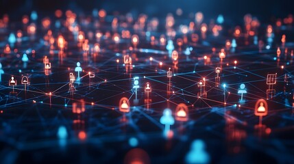 A vast digital network of interconnected people icons.