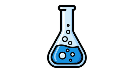 Cartoon Illustration of a Laboratory Erlenmeyer Flask with Blue Liquid.