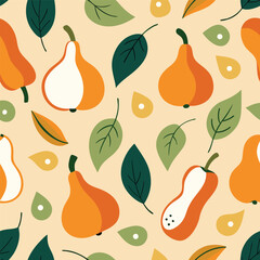 Obraz premium Seamless Autumn Pattern with Stylized Gourds and Leaves for Seasonal Design