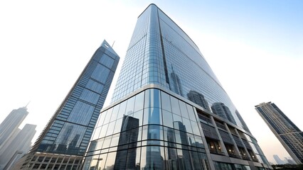 Obraz premium Modern glass skyscrapers reflecting the urban sky