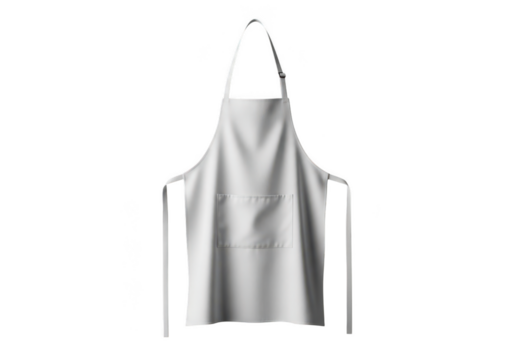 Plain white chef s apron with ties hanging down isolated on transparent background