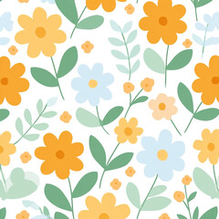 Cheerful floral pattern with vibrant blooms and delicate foliage creates a spring vibe