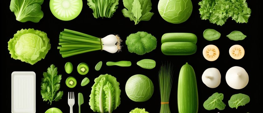 Green Vegetables and Herbs Assortment Display