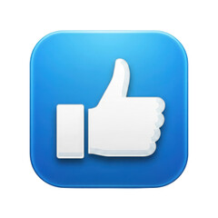 Obraz premium White thumbs up icon on a blue rounded square button isolated on transparent background