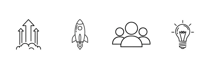 Empowering business concepts using innovative ideas, a rocket launch for growth, united teams, and upward success arrows – a modern design for startups and entrepreneurs
