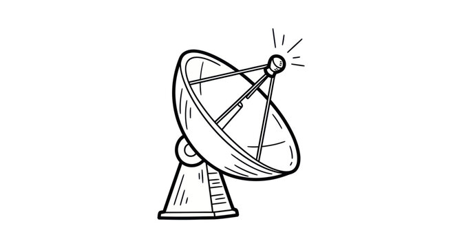 Hand-drawn Satellite Dish Antenna Illustration.