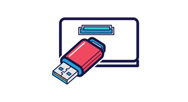 Red USB Flash Drive Plugged into Laptop Port.