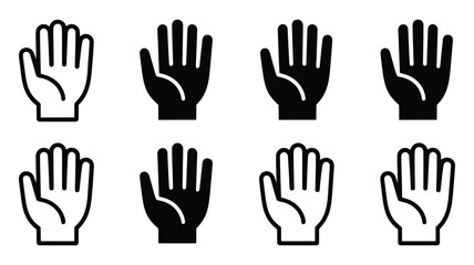 Vector art of illustrations of an open hand with fingers spread, palm facing forward