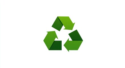 Fototapeta premium A vibrant green recycling symbol with an arrow design is displayed on a white background.