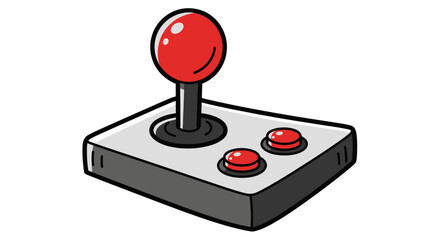 Classic retro arcade joystick with a red ball-top handle and two push buttons. © Ilma
