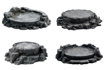 Architectural Stone Displays: Showcasing detailed textures and rugged designs, these versatile stone displays offer an earthy charm perfect for elevating product presentations.